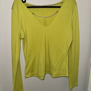 Vibrant Yellow Ribbed Long Sleeve Blouse